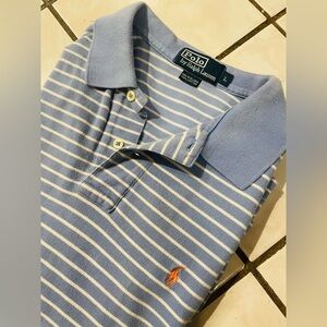Ralph Lauren Men's Light Blue Striped Polo Shirt, EUC, size large!
